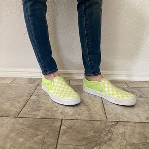 Vans Lime Green Checker Slip On Sneakers Size 7
